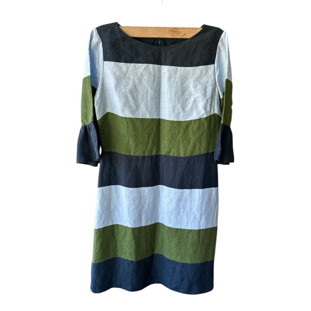 Ann Taylor Blue and Green Sheath Dress with Bell Sleeves| Size 12P